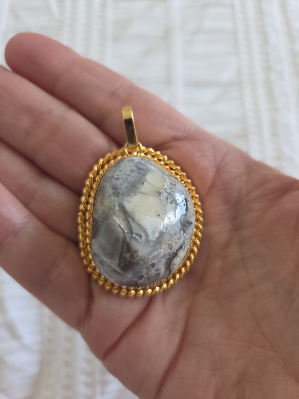 Gold-Tone Gray Merlinite Pendant Necklace - Unbranded